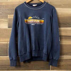 True Vintage 1983 Nunavut Midnight Sun Marathon Crewneck Navy Sweater Medium 80s